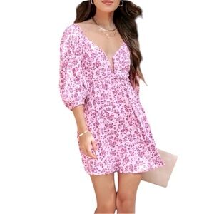 En Crème Floral Open Back Pink Mini Dress Large